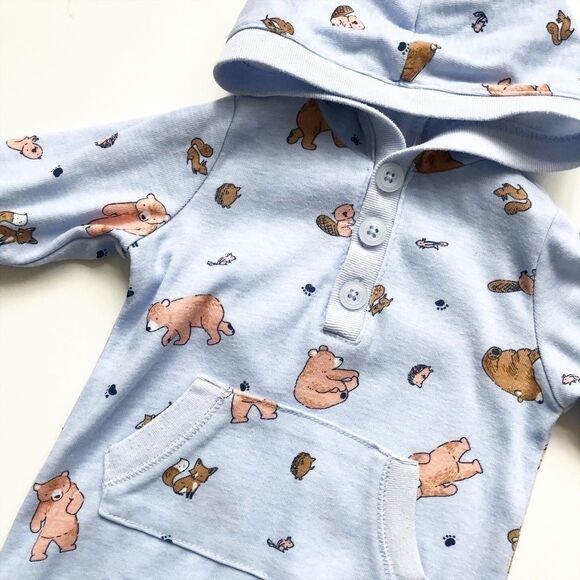 Old Navy bear print hooded jumpsuit VGUC 0-3 month - Picture 2 of 4